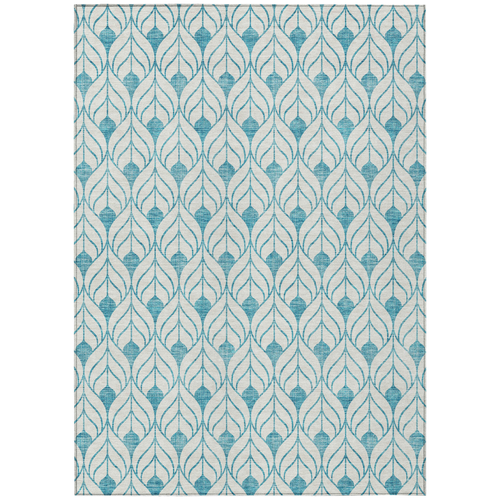 3' X 5' Teal Blue And Ivory Geometric Washable Indoor Outdoor Area Rug