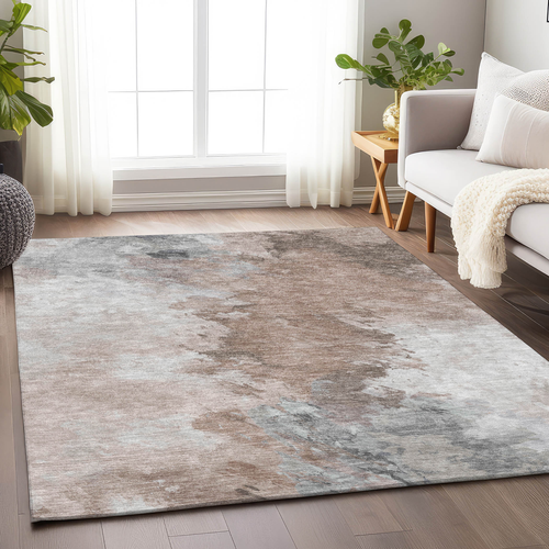 5' X 8' Brown Ivory And Gray Abstract Washable Indoor Outdoor Area Rug
