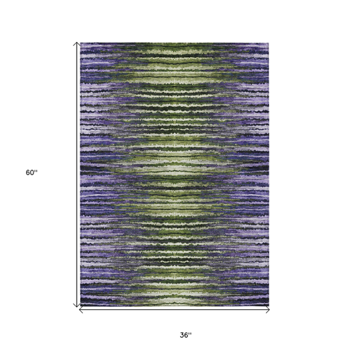 3' X 5' Purple Lilac And Lavender Striped Washable Indoor Outdoor Area Rug