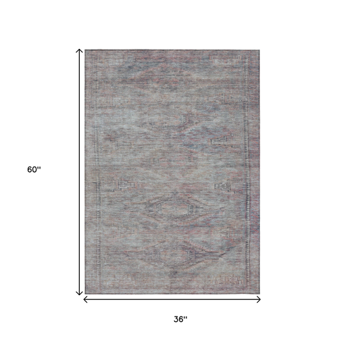 3' X 5' Pewter And Gray Aztec Washable Indoor Outdoor Area Rug
