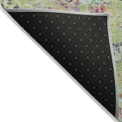 3' X 5' Artichoke Green And Pink Paisley Washable Indoor Outdoor Area Rug