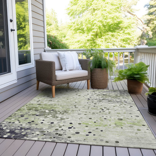 3' X 5' Artichoke Green And Purple Abstract Washable Indoor Outdoor Area Rug