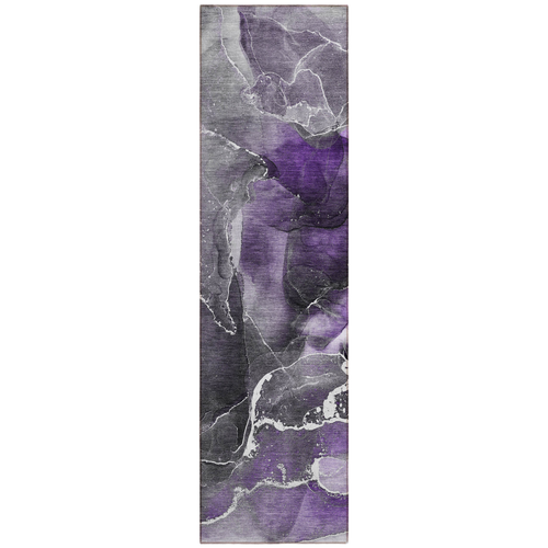 8' Runner Gray and Purple Abstract Washable Non Skid Indoor Outdoor Runner Rug