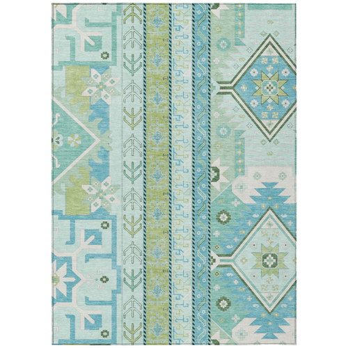 5' X 8' Mint Green Blue And Ivory Aztec Washable Indoor Outdoor Area Rug