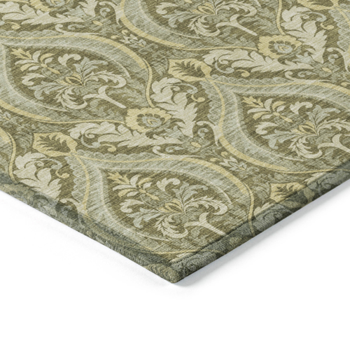 3' X 5' Green Damask Washable Non Skid Indoor Outdoor Area Rug