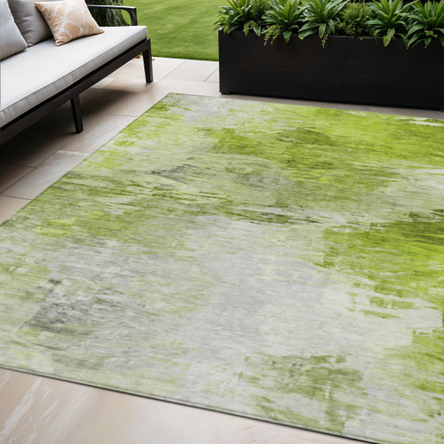 5' X 8' Artichoke Green Lime Green And Green Abstract Washable Indoor Outdoor Area Rug