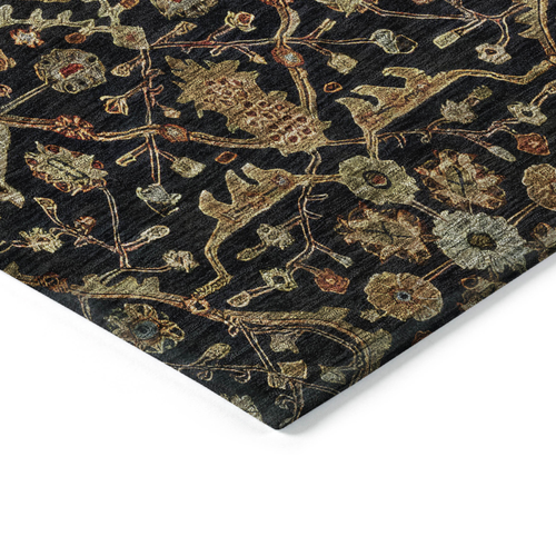 3' X 5' Black Brown And Red Floral Washable Indoor Outdoor Area Rug