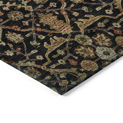 3' X 5' Black Brown And Red Floral Washable Indoor Outdoor Area Rug