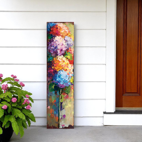 36" Blue Orange And Purple Hydrangeas Solid Wood Porch Sign