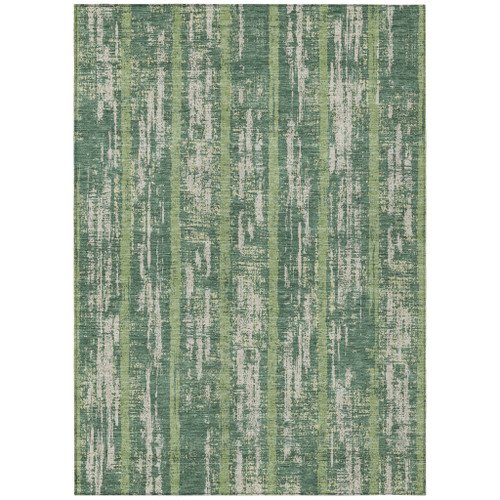 5' X 8' Green And Ivory Striped Washable Indoor Outdoor Area Rug Transitional Style - Green, Ivory Color