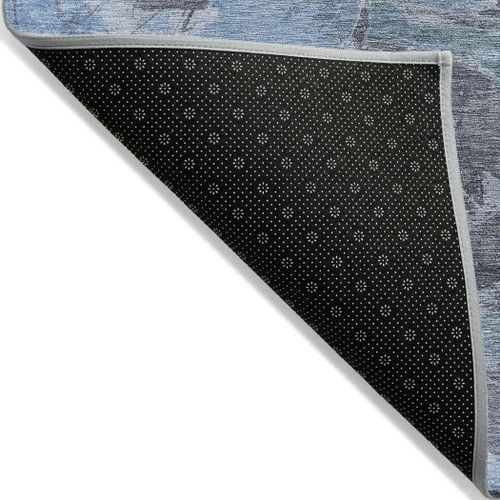 5' X 8' Denim Blue And Blue Abstract Washable Indoor Outdoor Area Rug - Denim Blue, Blue