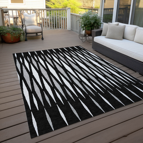5' X 8' Black Ivory And Gray Geometric Washable Indoor Outdoor Area Rug