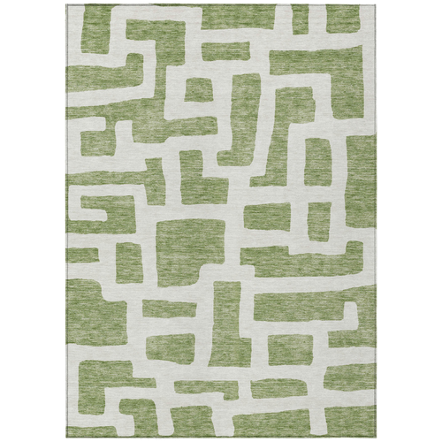 3' X 5' Green And Ivory Abstract Washable Indoor Outdoor Area Rug