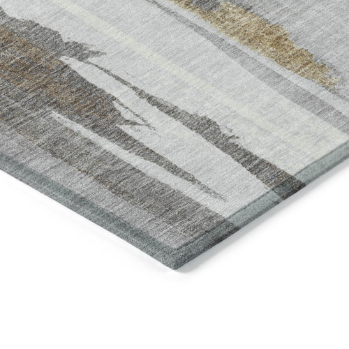 3' X 5' Ivory And Gold Abstract Washable Indoor Outdoor Area Rug