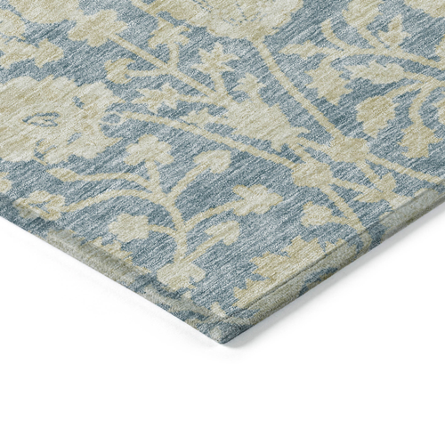 5' X 8' Sky Blue And Beige Floral Washable Indoor Outdoor Area Rug