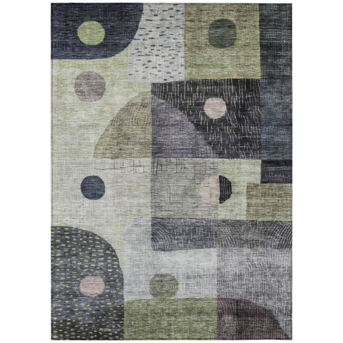 3' X 5' Artichoke Green Gray And Charcoal Geometric Washable Indoor Outdoor Area Rug