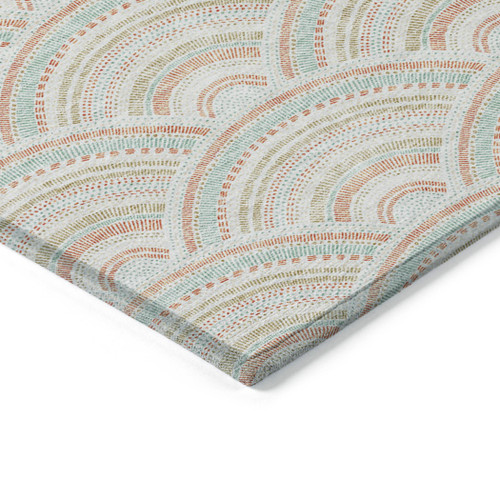 5' X 8' Linen Orange And Ivory Geometric Washable Indoor Outdoor Area Rug