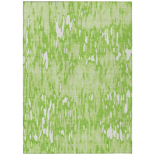 5' X 8' Lime Green And Ivory Striped Washable Indoor Outdoor Area Rug