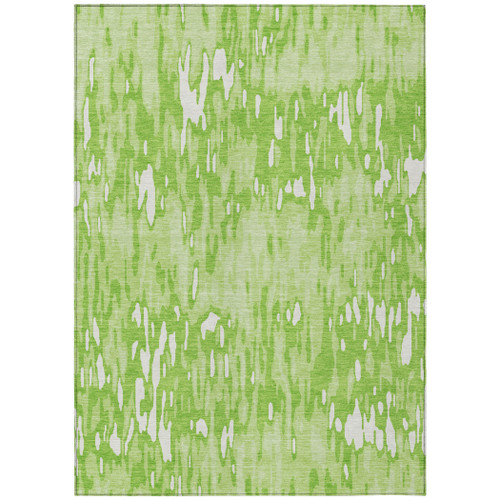 5' X 8' Lime Green And Ivory Striped Washable Indoor Outdoor Area Rug