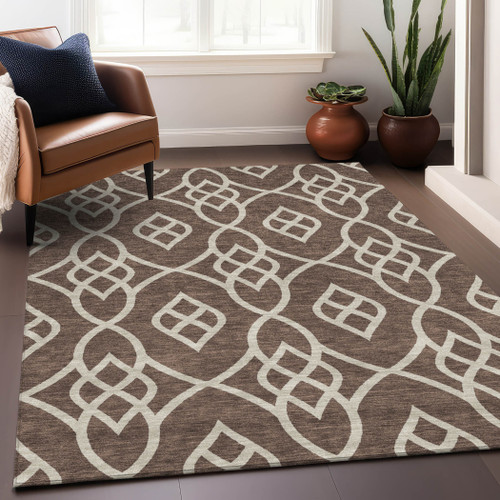3' X 5' Chocolate And Ivory Trellis Washable Indoor Outdoor Area Rug
