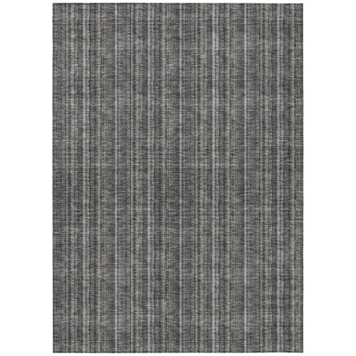 3' X 5' Gray And Silver Striped Washable Indoor Outdoor Area Rug