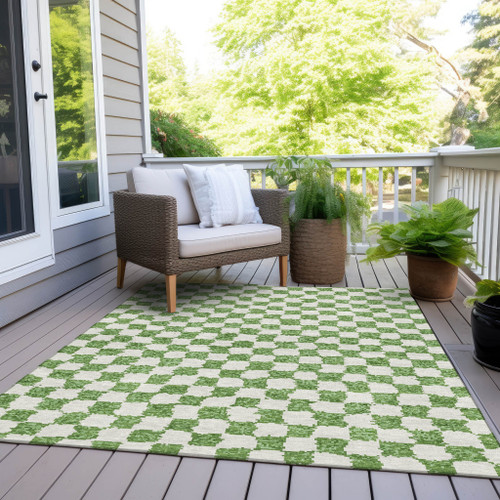 3' X 5' Green And Ivory Geometric Washable Indoor Outdoor Area Rug - Green, Ivory