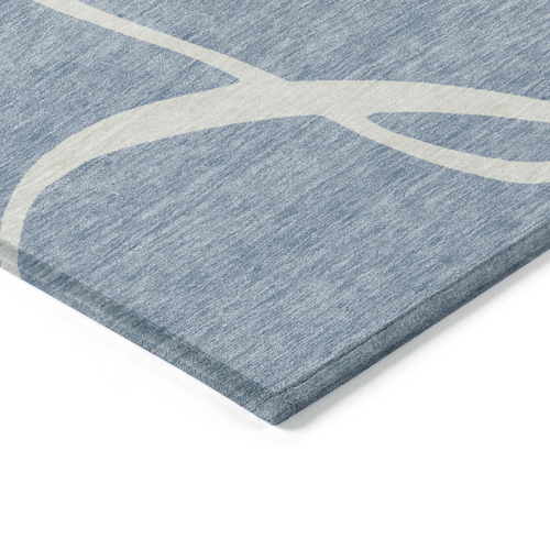 5' X 8' Denim Blue And Ivory Abstract Washable Indoor Outdoor Area Rug