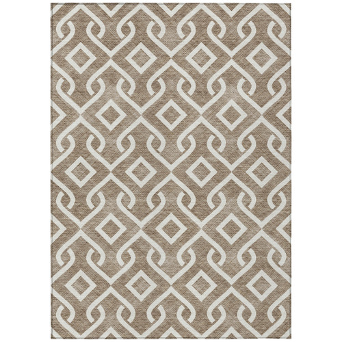 3' X 5' Brown And Ivory Geometric Washable Indoor Outdoor Area Rug