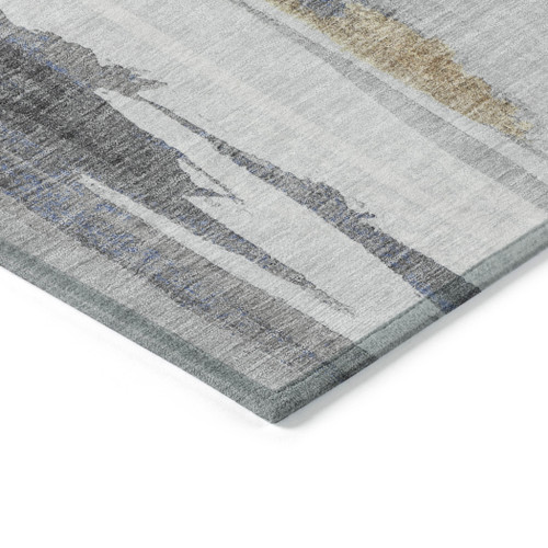 3' X 5' Navy Blue And Gold Abstract Washable Indoor Outdoor Area Rug