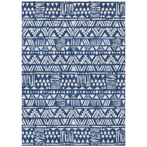 3' X 5' Navy Blue And Ivory Southwestern Washable Indoor Outdoor Area Rug