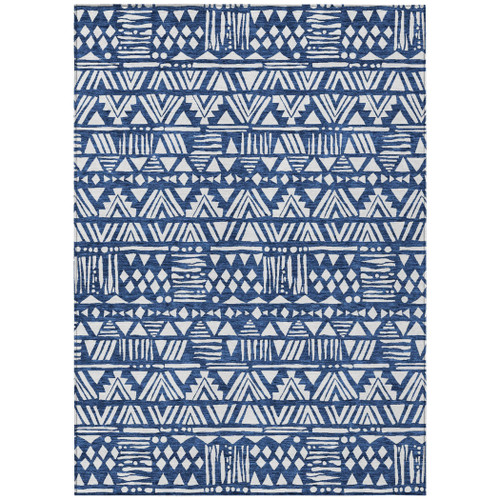 3' X 5' Navy Blue And Ivory Southwestern Washable Indoor Outdoor Area Rug