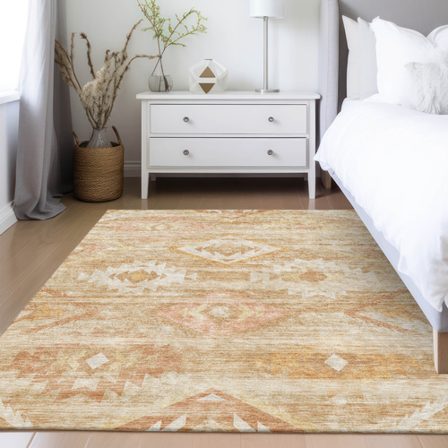 3' X 5' Copper Terra Cotta And Ivory Southwestern Washable Indoor Outdoor Area Rug
