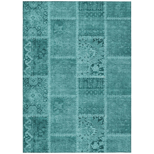 3' X 5' Turquoise Teal Blue And Aqua Patchwork Washable Indoor Outdoor Area Rug