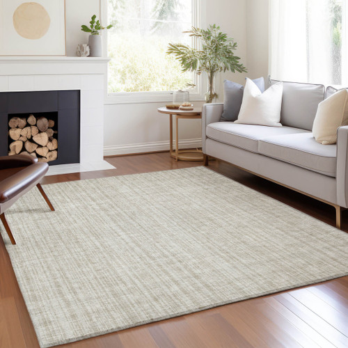5' X 8' Ivory And Beige Striped Washable Indoor Outdoor Area Rug