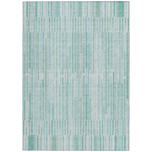 5' X 8' Turquoise And Pale Aqua Striped Washable Indoor Outdoor Area Rug