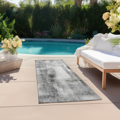 8' Runner Gray Washable Non Skid Indoor Outdoor Runner Rug