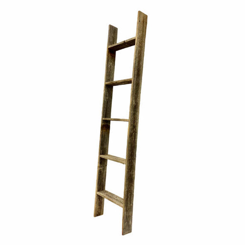 60" Gray Rustic Five Step Wood Ladder Shelf