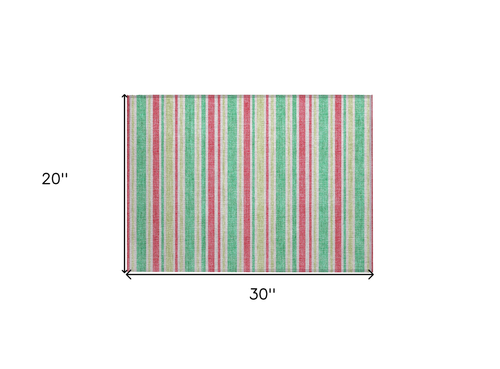 2' X 3' Green Striped Washable Non Skid Indoor Outdoor Area Rug