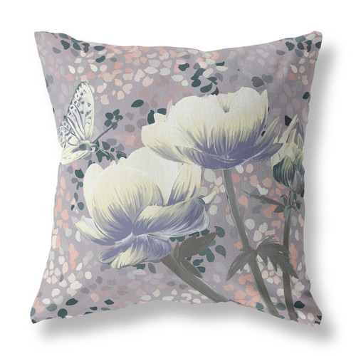 26" x 26" Yellow Butterfly Blown Seam Floral Indoor Outdoor Throw Pillow Decor