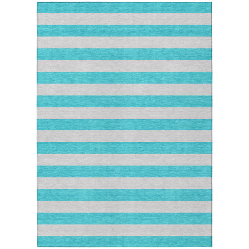 5' X 8' Turquoise Striped Washable Non Skid Indoor Outdoor Area Rug