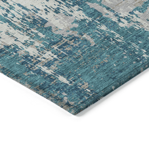 3' X 5' Teal Blue Gray And Ivory Abstract Washable Indoor Outdoor Area Rug
