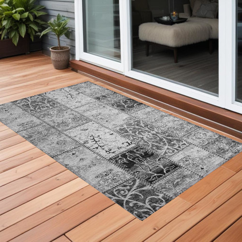2' X 3' Gray Patchwork Washable Non Skid Indoor Outdoor Area Rug