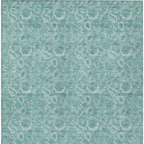 3' X 5' Teal Blue And Aqua Floral Washable Indoor Outdoor Area Rug