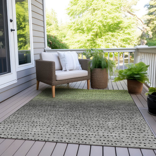 3' X 5' Fern Green And Gray Abstract Washable Indoor Outdoor Area Rug - Fern Green, Gray