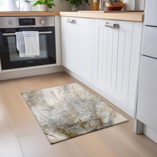 2' X 3' Beige Abstract Washable Non Skid Indoor Outdoor Area Rug