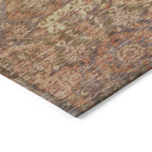 5' X 8' Brown And Tan Damask Washable Indoor Outdoor Area Rug