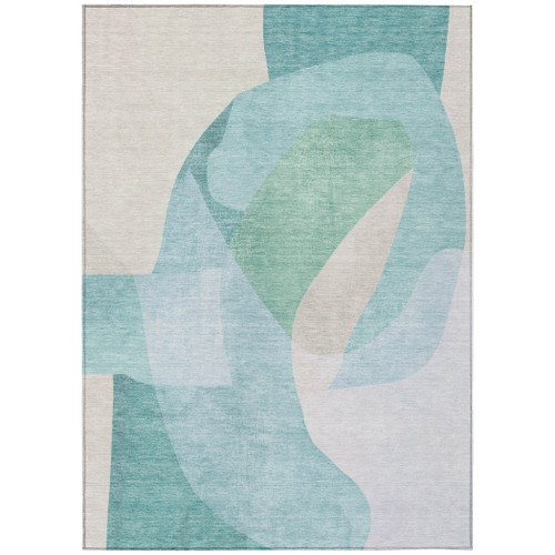5' X 8' Pale Aqua And Beige Abstract Washable Indoor Outdoor Area Rug - Pale Aqua, Beige