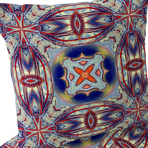 Set of Two 16" X 16" Gray and Orange Blown Seam Floral Indoor Outdoor Throw Pillow Polyester Home Accent