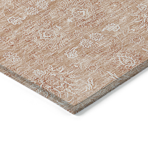 3' X 5' Copper And Beige Floral Washable Indoor Outdoor Area Rug