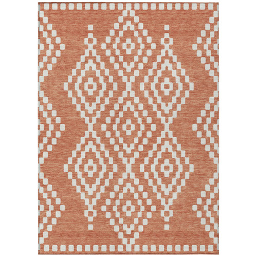 5' X 8' Salmon And Ivory Geometric Washable Indoor Outdoor Area Rug Transitional Style - Salmon, Ivory Color